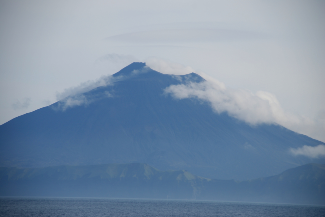 A volcanic cone in the Aleutian Islands