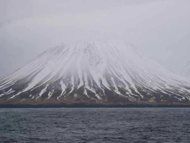 A volcanic cone in the Aleutian Islands