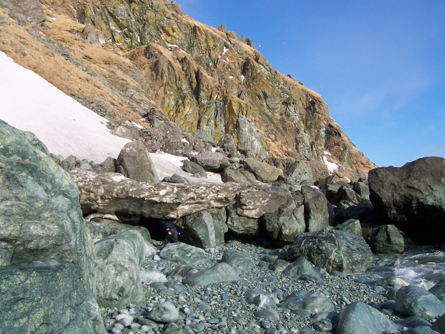 Exploring a rugged Aleutian Island shoreline