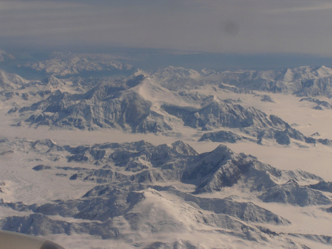 View of Alaska coastal mountains from an airplane