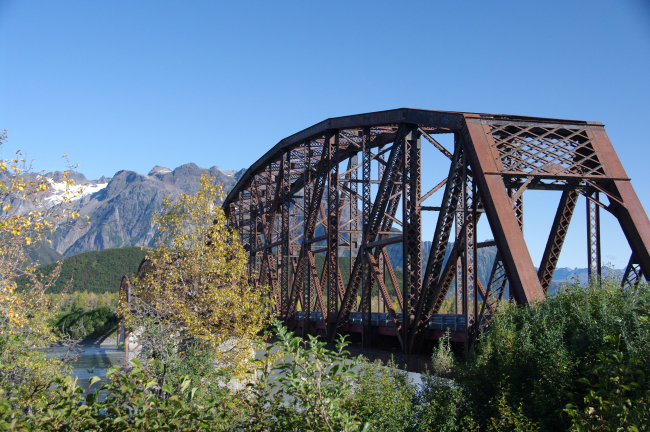 The Miles Glacier Bridge or Million Dollar Bridge across the Copper River