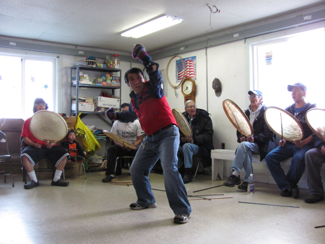 Native dancers in ceremonial dance on Little Diomede
