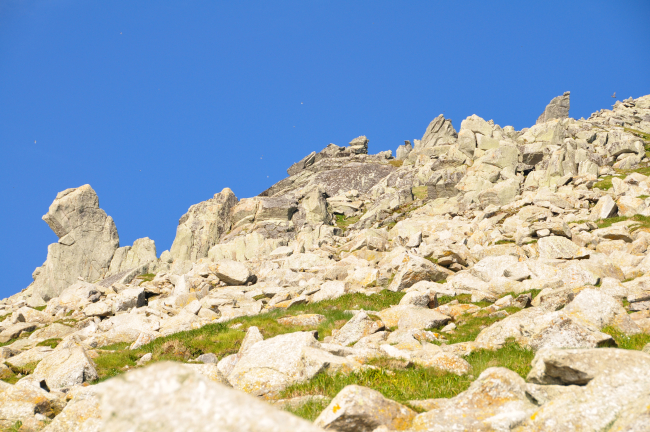 The boulder strewn slope of Little Diomede Island