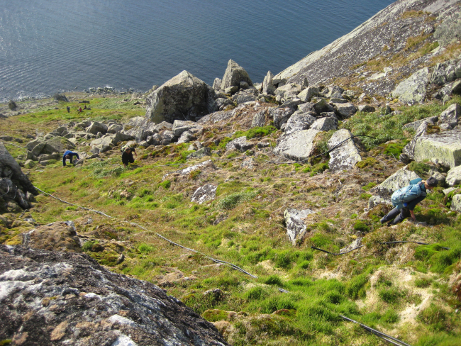 Climbing up the slope of Little Diomede Island
