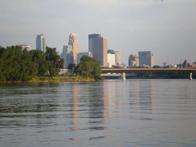 The Mississippi River in downtown Minneapolis, MN