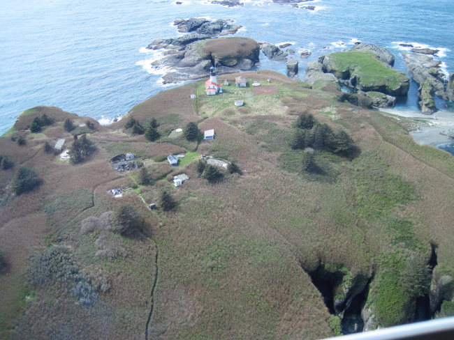 Tatoosh Island and lighthouse seen from the air