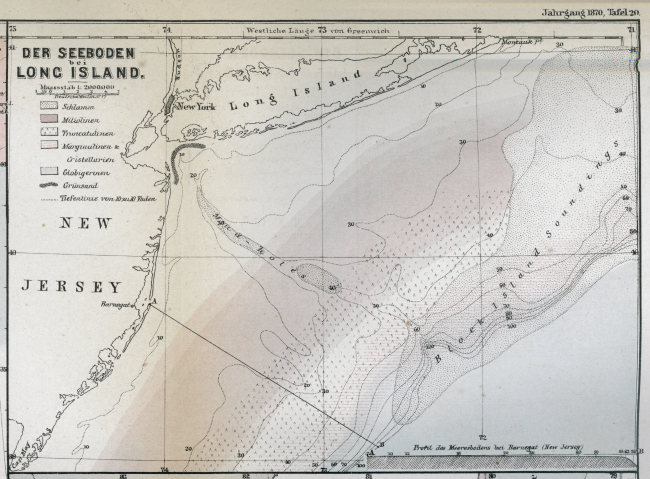 The Sea Bottom off Long Island  as published by Petermann's GeographischeMittheilungen in 1870
