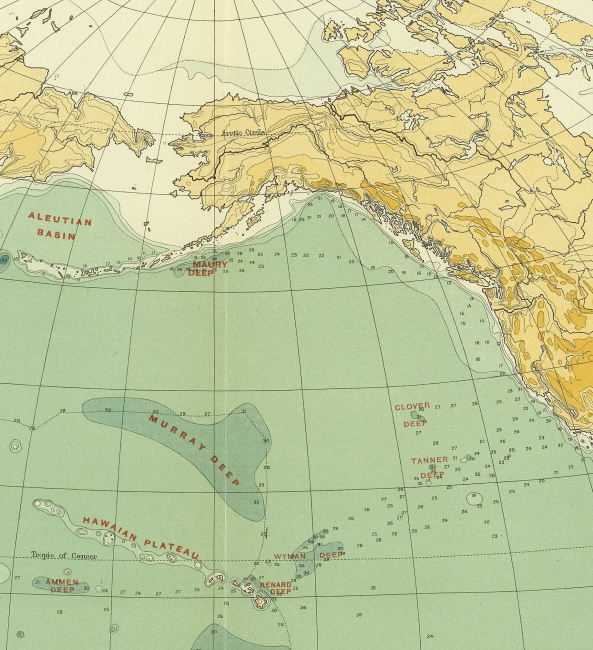 Section of North Pacific Ocean on Murray's map of the Pacific Ocean, Chart 1B,accompanying the Summary of Results of the Challenger Expedition, 1895