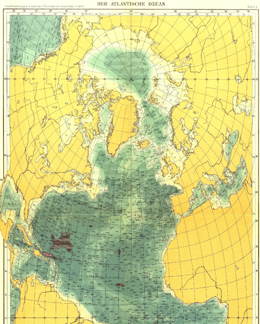 The northern half of the 1912 Atlantic Ocean map by Max Groll