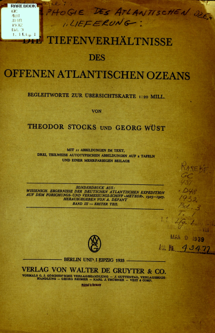 Title page to Die Tiefenverhaltnisse des Offenen Atlantischen Ozeans 1935