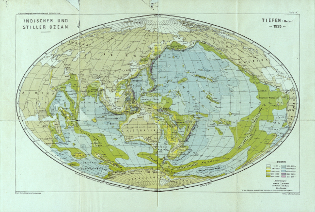 1935 map of the Indian and Pacific Oceans by Gerhard Schott