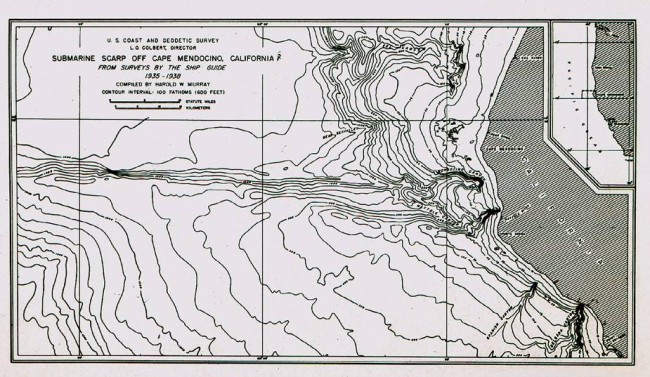 The Mendocino Escarpment as compiled by Harold Murray of the Coast andGeodetic Survey and reproduced in the Bulletin of the Association ofField Engineers in 1938