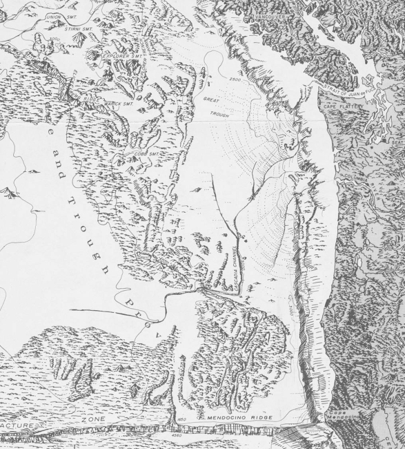 Portion of the Pacific Ocean physiographic map published by H