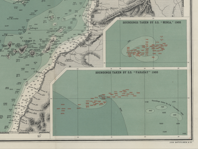 Inset maps of Admiralty Chart of the North Atlantic Ocean showing soundingsby S