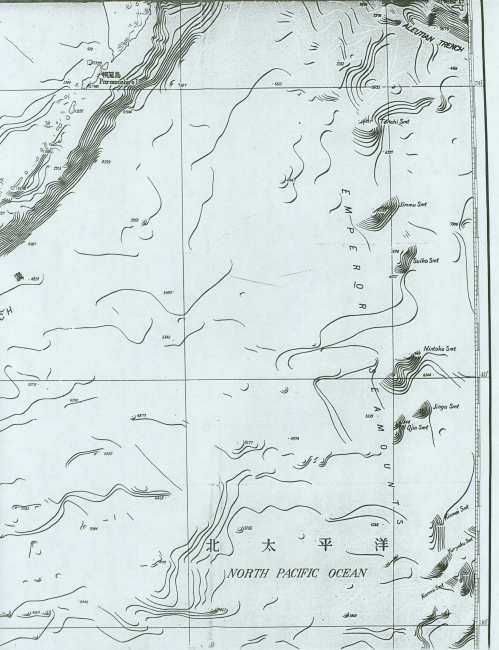 Section of Bathymetric Chart of the Northwest Pacific showingKuril Trench and Emperor Seamount Chain for first time