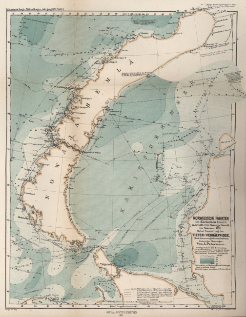 Bathymetry of the Kara Sea west of Novaya Zemlya measured in the summer of1870 by the Norwegian expedition