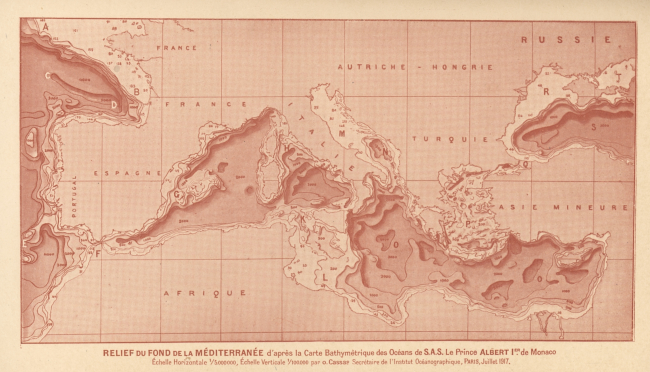 A three-dimensional view of the floor of the Mediterranean produced through theauspices of Prince Albert of Monaco in 1917