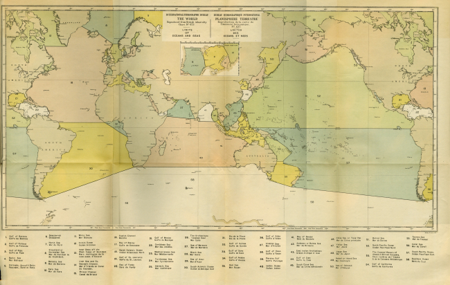 Map accompanying first edition of IHO Publication Limits of Oceans and Seas,Special Publication 23