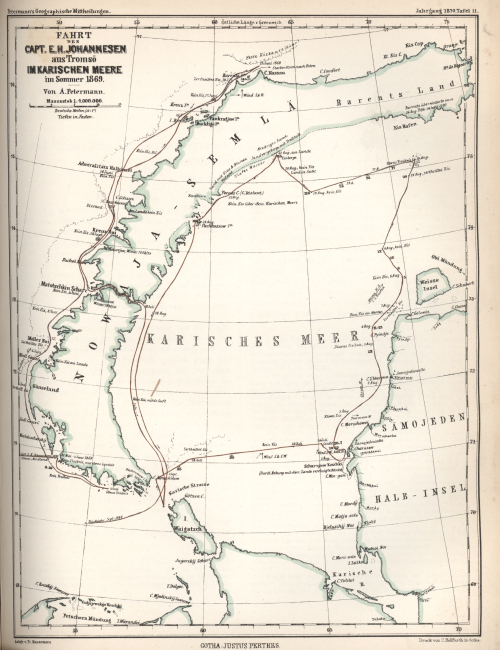 Map of the Kara Sea showing the explorations of Captain E
