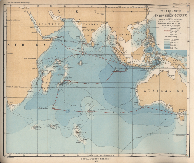 Bathymetric map of the Indian Ocean as published in Petermann's GeographischeMittheilungen in 1889