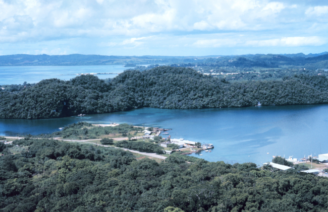 Palau Fisheries Office and Fisheries Coop dock in center - Van Camp tunafreezing facility in lower right
