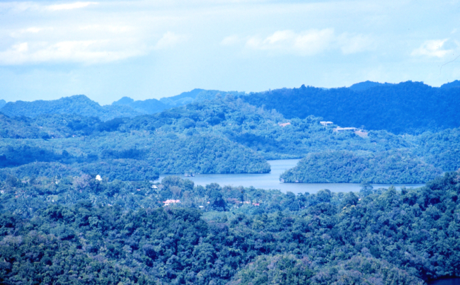 View showing limestone topography - Continental hotel in far right center