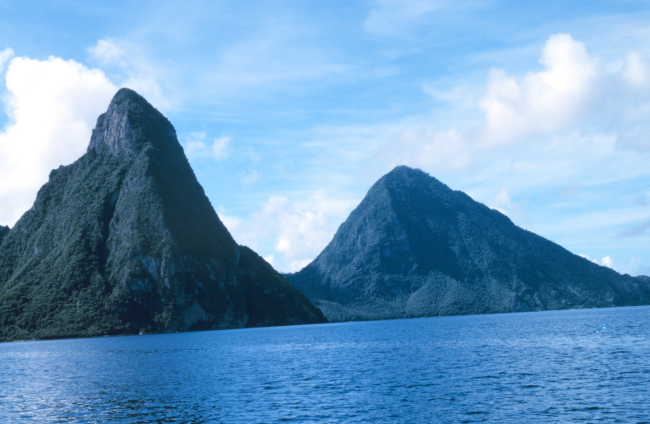 The Pitons from offshore