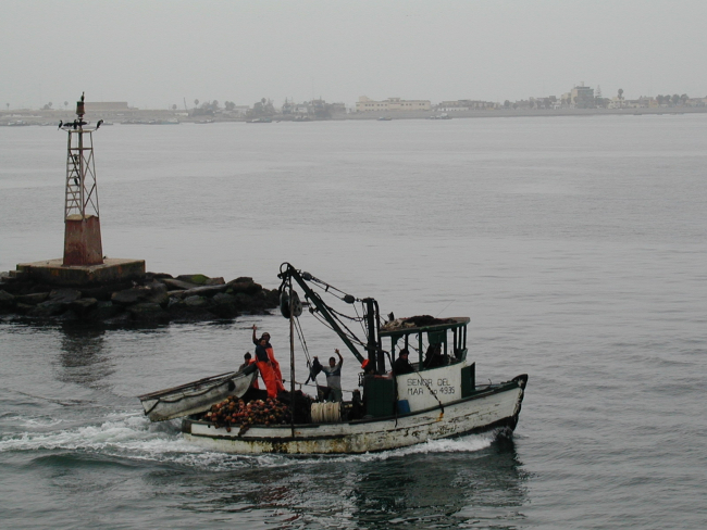 The fishing vessel Senor del Mar heading out of Callao, Peru