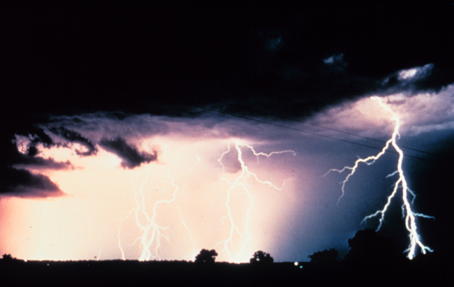 Multiple cloud-to-cloud and cloud-to-ground lightning strokes caught usingtime-lapse photography during a night-time thunderstorm