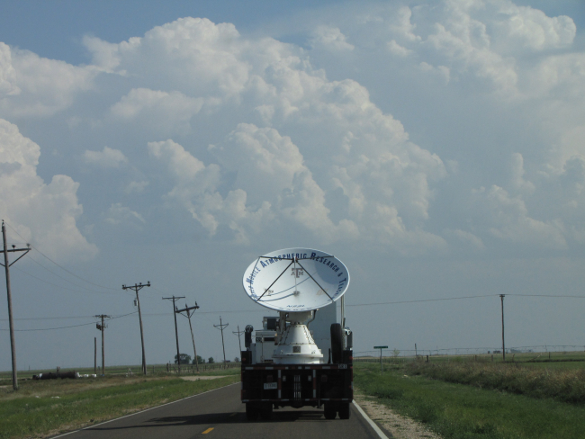 Shared Mobile Atmospheric Research and Teaching Radar (SMART-R)sends out a radio wave with a 5