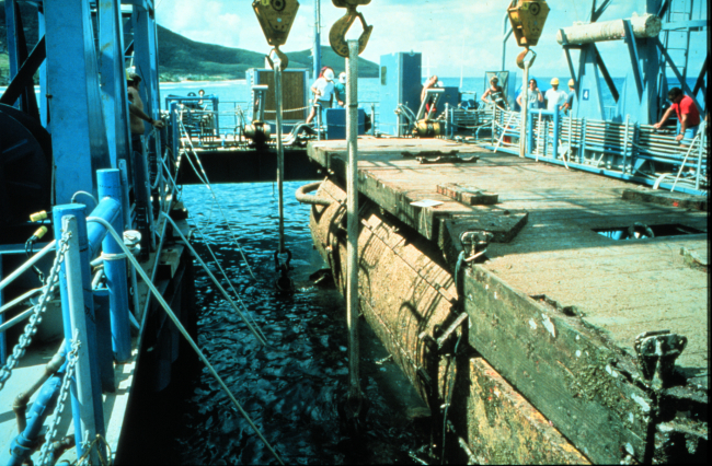 AQUARIUS breaks the surface during 1990 recovery from Salt R