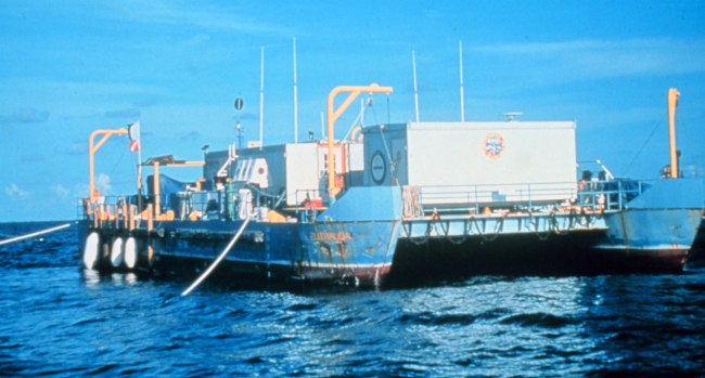 Manned AQUARIUS Support Barge was replaced by a Life Support Buoy in 1997