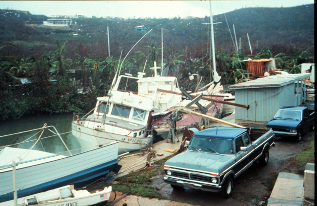 Damage from Hurricane Hugo at the Aquarius habitat shore base in St