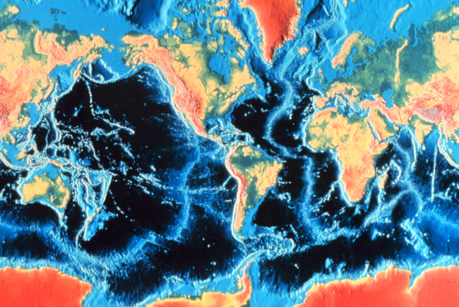 Chart showing world's largest mountain range - the mid-ocean ridge system