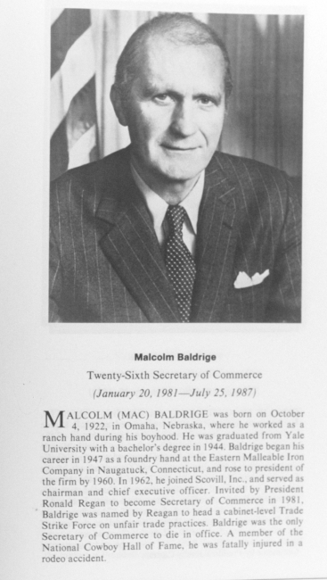 Malcom Baldrige,  1922-1987,  twenty-sixth Secretary of Commerce