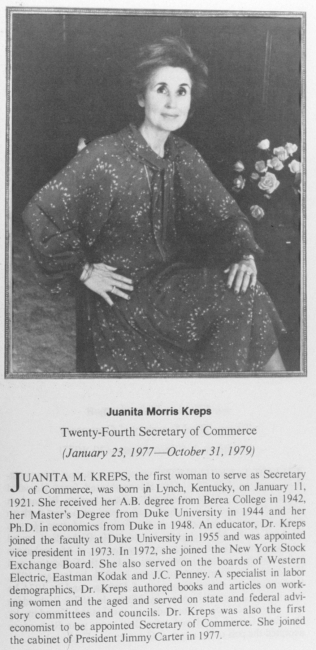 Juanita Morris Kreps, 1921 -  ,twenty-fourth Secretary of Commerce