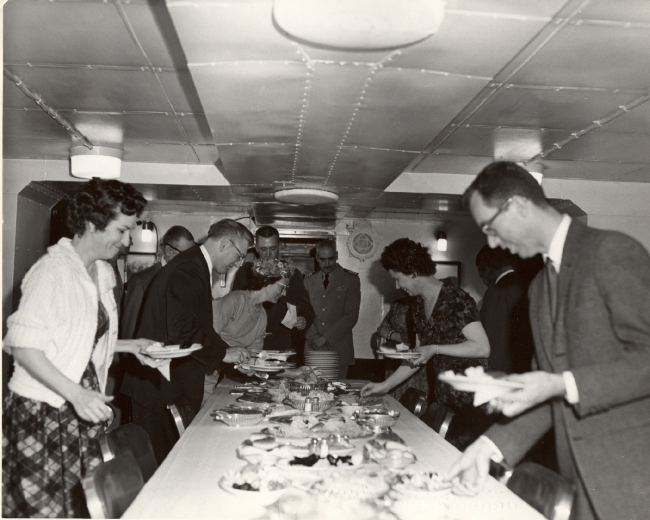 Visitors from Seward have lunch aboard the PATHFINDER