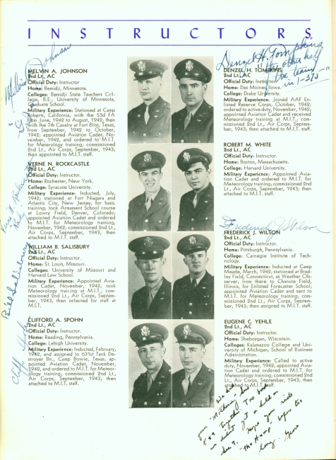 MIT instructors in meteorology at MIT during WW II including RobertWhite, future head of the Weather Bureau, ESSA, and NOAA