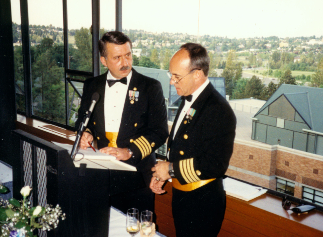 Captains Tom Ruszala (L) and John Callahan (R) at NOAA Corps Dining Out inSeattle