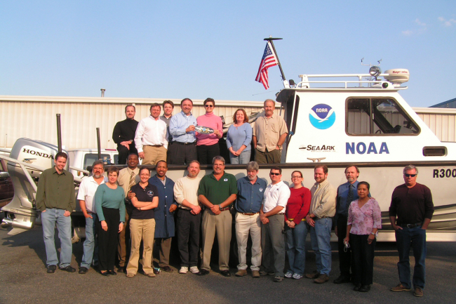 Chesapeake office of NOS COOPS with Jack Dunnigan, blue shirt middle boat,NOS Assistant Administrator