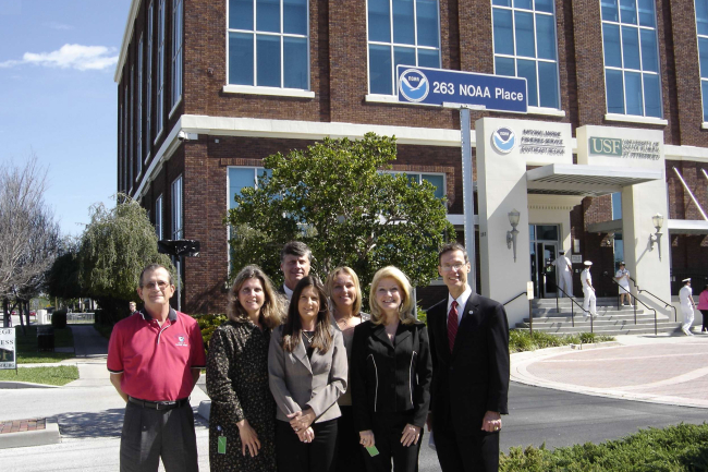 The NOAA NMFS Southeast Regional Office unveiled their new address, 263 NOAAPlace, with the help of NOAA Administrator VADM Conrad Lautenbacher and Regional Administrator Dr