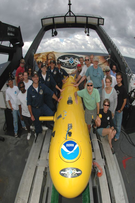 Scientists and crew aboard the NOAA Ship Nancy Foster after finishing a multi-beam mapping cruise in Coral Habitat Areas of Particular Concern along theFlorida coast
