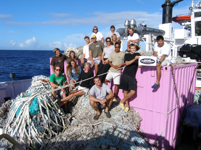 Aloha from the Pacific Island's Fisheries Science Center Marine Debris Program!Twenty four metric tons of abandoned lines and ghost nets were collected fromthe waters of Laysan Island, Kure Atoll and Pearl and Hermes Atoll inhe Papahanaumokuakea Marine National Monument (Northwestern Hawaiian Islands) over sixteen days of field operations