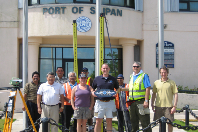 Members of NOAA's Office of Coast Survey and National Geodetic Survey,Commonwealth of the Northern Mariana Islands' Port Authority and Department ofLands and Resources are shown at the Port of Saipan during an Integrated Oceanand Coastal Mapping project