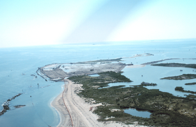 An aerial view of the West End of East Timbalier Island