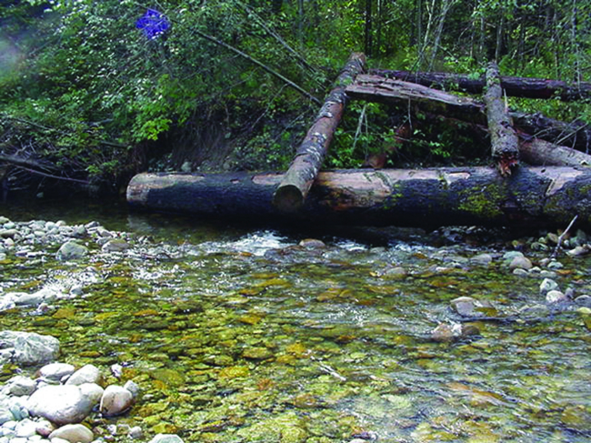 A picture of a completed log jam