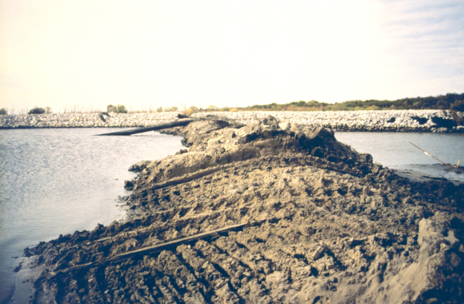 An image showing dredge material that was added to the area in front of theproduction facility