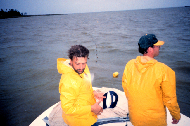 Lee Crockett and Dave Meyer set gillnets in Poplar Harbor