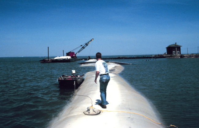 A polyester geotube at Barren Island