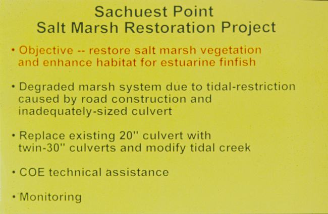 A slide that outlines the objectives of the restoration work at Sachuest PointSalt Marsh